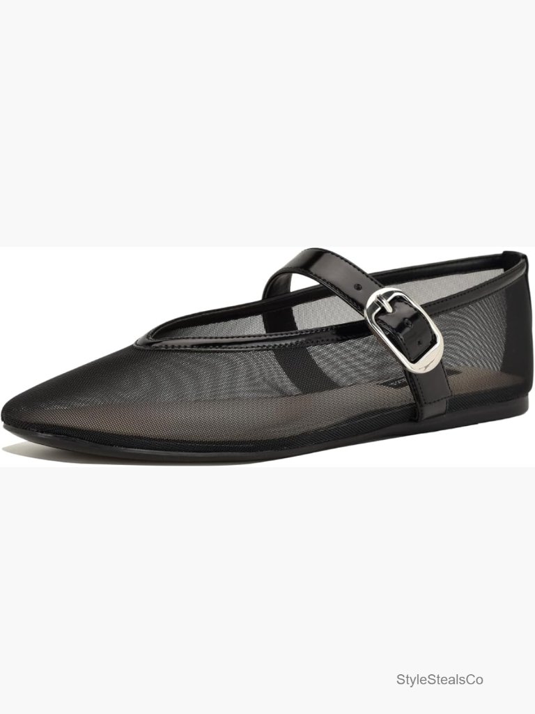 Two-Tone Mesh Mary Jane Flat With Buckle